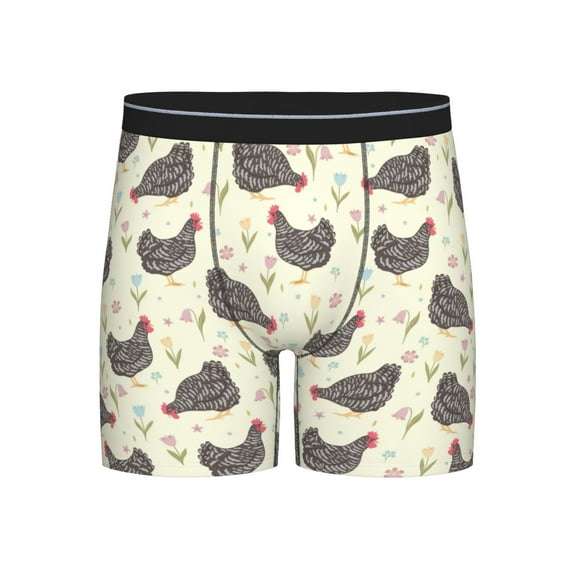 Xecao Chickens And Flowers Print Boxer Briefs for Men's Stretch Moisture-Wicking Underwear, Mid-Rise Classics breathable fabric