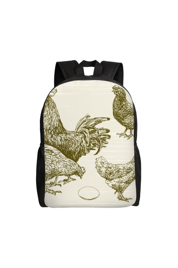 Chickens Print School Backpack with Laptop Compartment Small Travel Laptop Backpack for Women Men Waterproof College Backpack Simple School Bag