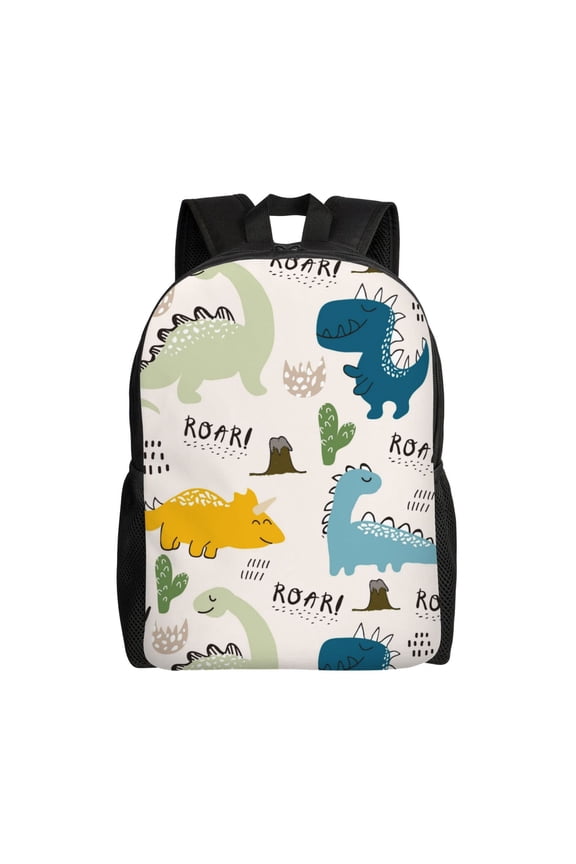 Childish Dinosaur Print School Backpack with Laptop Compartment Small Travel Laptop Backpack for Women Men Waterproof College Backpack Simple School Bag