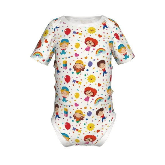 Xecao Childrens Party Pattern Baby Climbing Bodysuit Short Sleeve Onesie Unisex 0-12 Months Baby Shirt Newborn Outfits Crotch snap design-18 Months