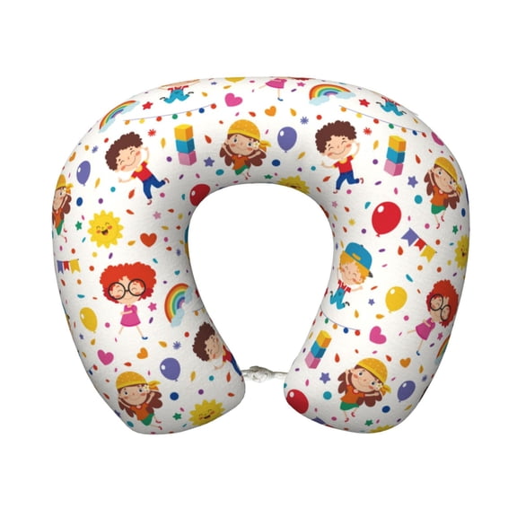Xecao Childrens Party Print Memory Foam Cervical Neck Pillow Versatile U-Shaped Pillows for Home,Office,Camping,Travelling,Soft Washable Cover