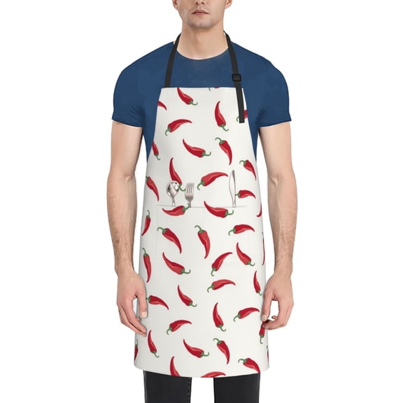 Xecao Chili Print Kitchen Cooking Aprons, Waterproof Adjustable Bib Aprons with 2 Pockets for Women Men Chef