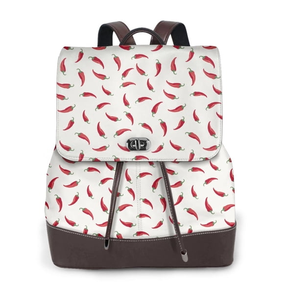 Xecao Chili Print Large Backpack Soft Leather for Women Travel with Compartment, Adjustable Convertible Strap