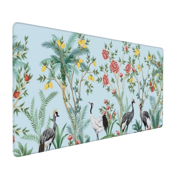 Xecao Chinoiserie Floral Palm Tree Print Large Mouse Pad, 16x35.5in Mousepad, Professional Non-Slip Rubber Base Big Mouse Pad, Mouse Pad for Gaming & Office Full Desk Mouse Pad