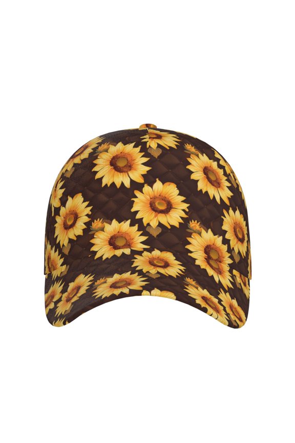 Chocolate Plaid Sunflower A for Baseball Cap: Unisex, crafted from classic polyester twill fabric, featuring a soft unconstructed design