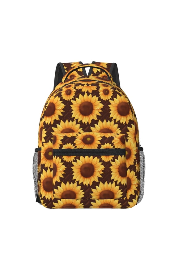 Chocolate Plaid Sunflower Travel Backpack: A spacious, stylish computer backpack ideal for men and women, perfect for college, school, or daily travels