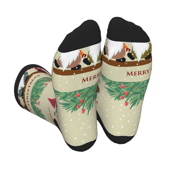 Xecao Christmas Card With Gnomes Print Crew Socks for Men and Women, Men's Soft Moisture-wicking Sock