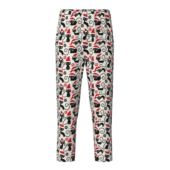 Xecao Christmas Cat Print Teenagers' Pajama Pants Long Sleep Pants Soft Elastic Waist Pajama Bottoms Elastic waist with 2 Pockets 5-16 Years-Small