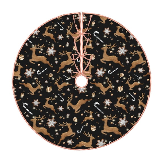 Xecao Christmas Cookie Reindeer Pattern Christmas Tree Skirt Round Xmas Tree Mat Base Cover for Holiday Home Decorations-36"