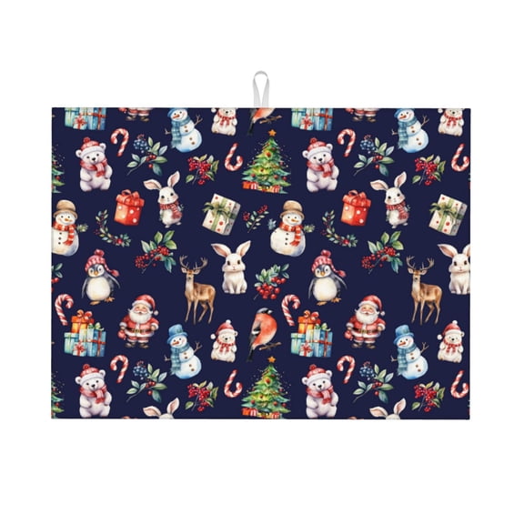 Xecao Christmas Critters Delight Patten Drying Mat,Dish Drying Mats for Kitchen Counter,Super Absorbent Dish Drying Pads 1824 Inch