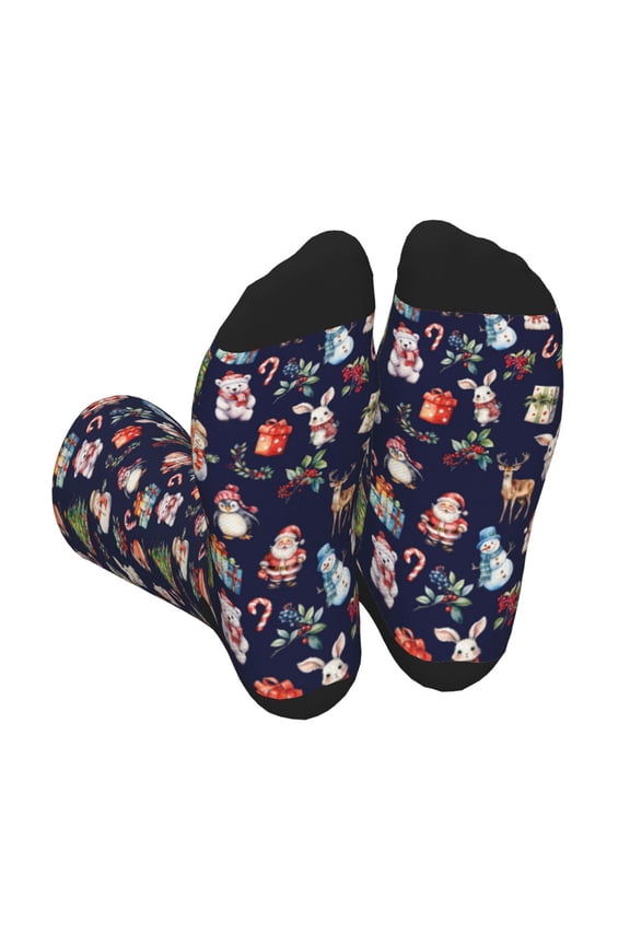 Christmas Critters Delight Print Crew Socks for Men and Women, Men's Soft Moisture-wicking Sock