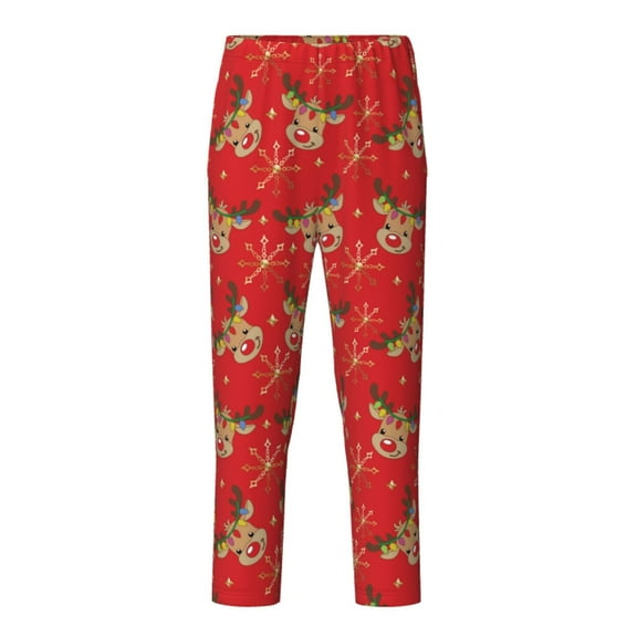 Xecao Christmas With Cute Deer Print Teenagers' Pajama Pants Long Sleep Pants Soft Elastic Waist Pajama Bottoms Elastic waist with 2 Pockets 5-16 Years-XS(5-6)