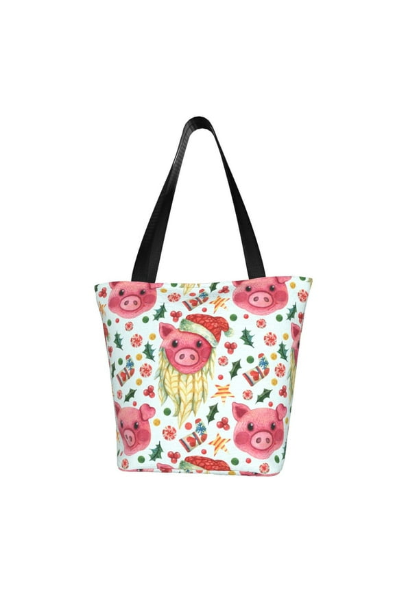 Christmas Cute Pigs for Tote Bag for Women -Tote Shoulder Bag with A Little Pocket Inside, Perfect for Travel and Work.