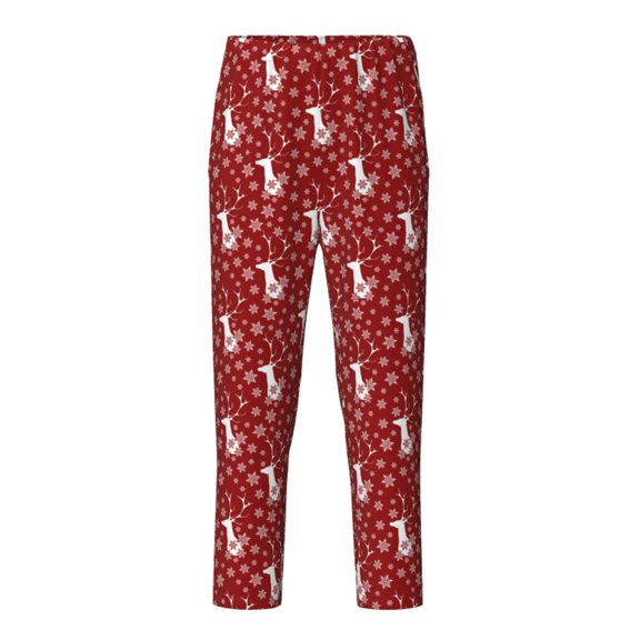 Xecao Christmas Deer Head Print Teenagers' Pajama Pants Long Sleep Pants Soft Elastic Waist Pajama Bottoms Elastic waist with 2 Pockets 5-16 Years-Medium