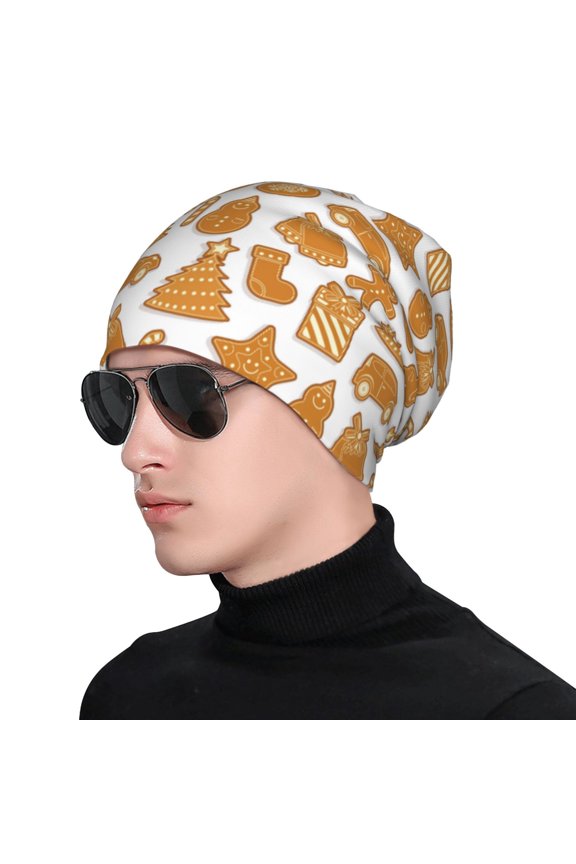 Christmas Elements Print Beanie Knitted Hat for Men Women, Winter Fashion Knit Cuffed Caps Unisex