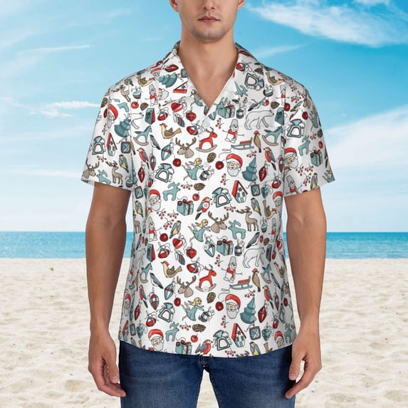 Xecao Christmas Elements print Hawaiian shirt - a stylish short-sleeve button-down for men, perfect for casual beach and tropical outings.