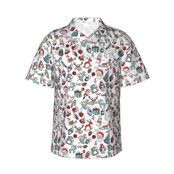 Xecao Christmas Elements print Hawaiian shirt - a stylish short-sleeve button-down for men, perfect for casual beach and tropical outings.
