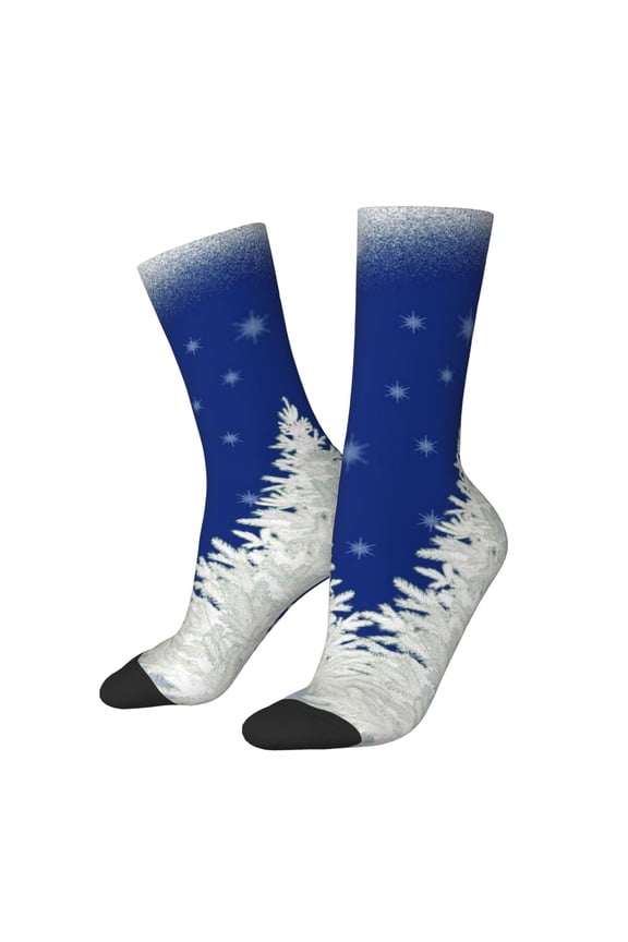 Christmas Fir Tree Pattern Sport Socks for Women and Men Crew Socks Sporty Calf Socks Casual Socks
