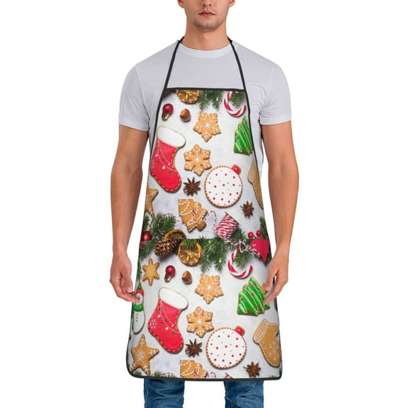 Xecao Christmas Gingerbread Cookies Print Funny BBQ Chef Aprons for Men Women,Adjustable Kitchen Cooking Aprons with Pocket Waterproof Oil Proof No Pilling Fading