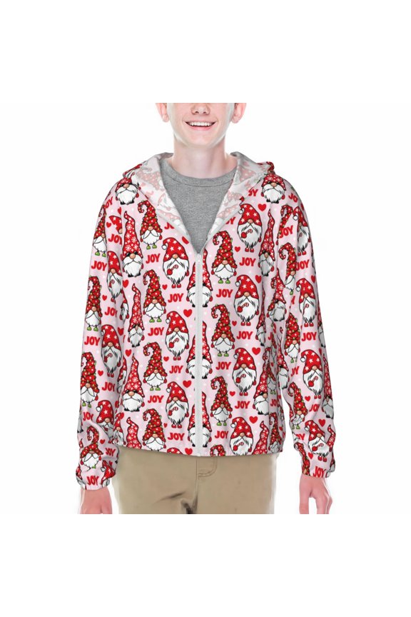 Christmas Gnome Print Fishing Shirts for teenager Long Sleeve UV Sun Protection Hoodie with Zipper Outdoor Hiking Shirts-X-Large
