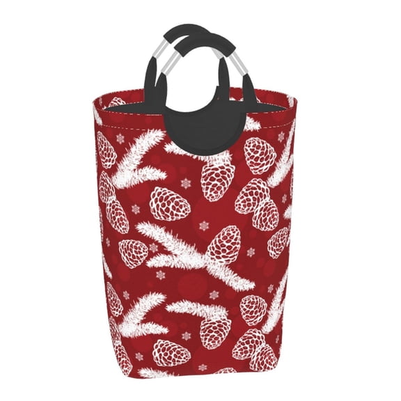 Xecao Christmas Holiday Pinecone for Laundry Basket,Collapsible Large Laundry Hamper,Wash Bag for Laundry Room, Rolling Laundry Basket with Handles
