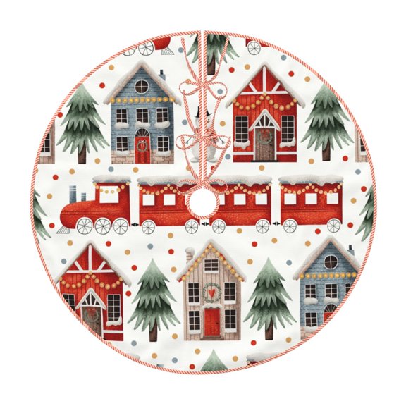 Xecao Christmas Houses Pattern Christmas Tree Skirt Holiday Part Decorations for Christmas Tree, Farmhouse Christmas Decor Xmas Holiday Home Party Decorations-30"