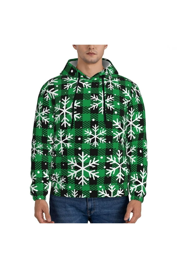 Christmas Pattern At Buffalo Plaid Pattern Men's Adult Pullover Hoodie,Hooded Sweatshirt-Large