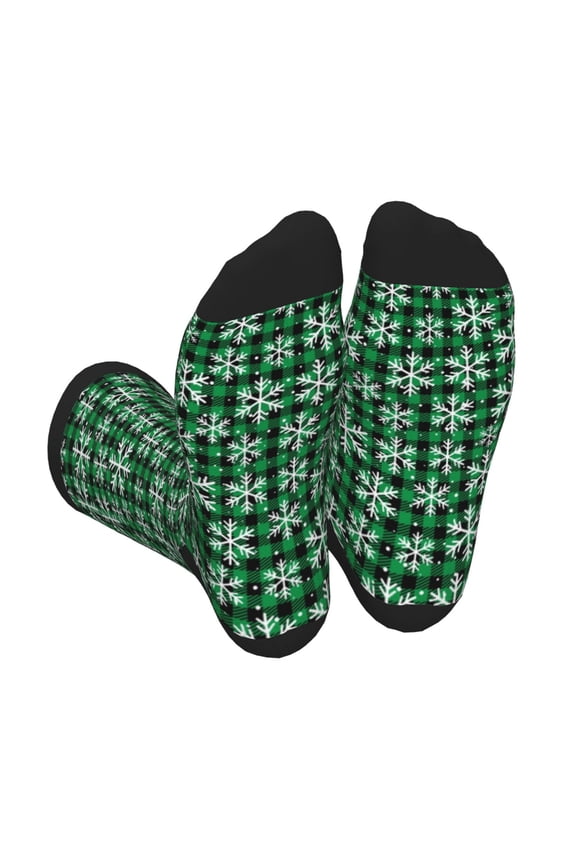 Christmas Pattern At Buffalo Plaid Print Crew Socks for Men and Women, Men's Soft Moisture-wicking Sock