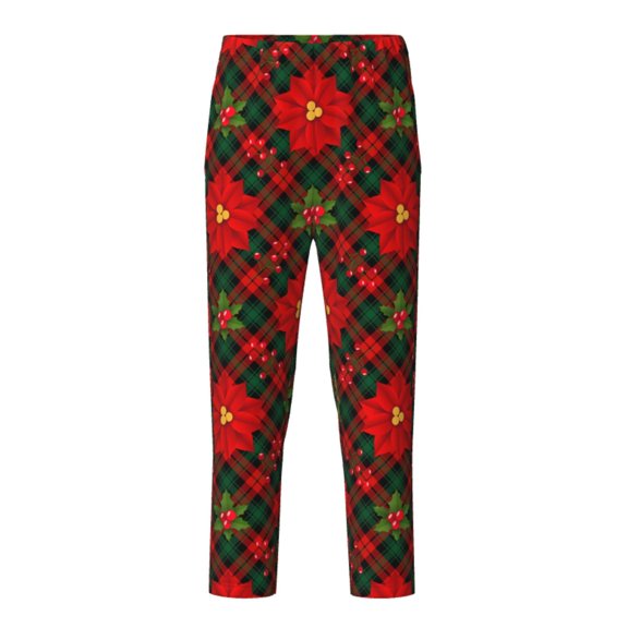 Xecao Christmas Plaid Flower Print Teenagers' Pajama Pants Long Sleep Pants Soft Elastic Waist Pajama Bottoms Elastic waist with 2 Pockets 5-16 Years-Large