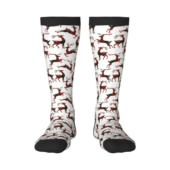 Xecao Christmas Plaid Moose Print Compression Socks for Both Men And Women for Running, Travel, Flight, Nurse