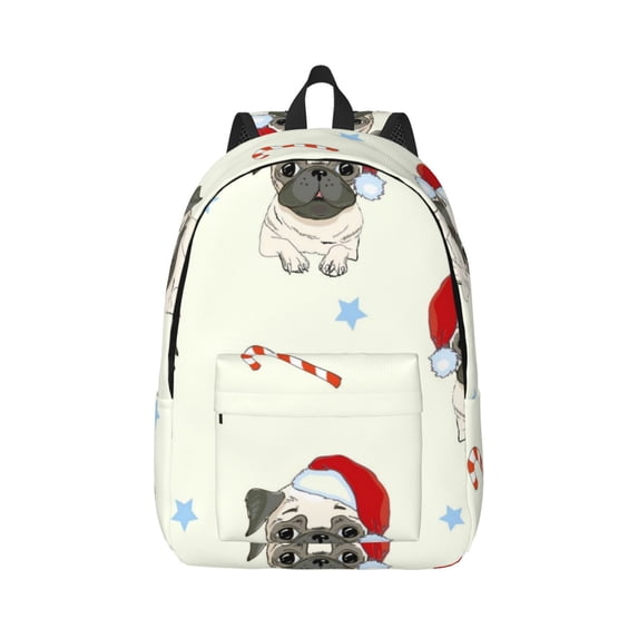 Xecao Christmas Pug Dog for Canvas College Laptop Backpack, Durable Rucksack Travel Notebook Bag School Backpack Book Bag for Men Women