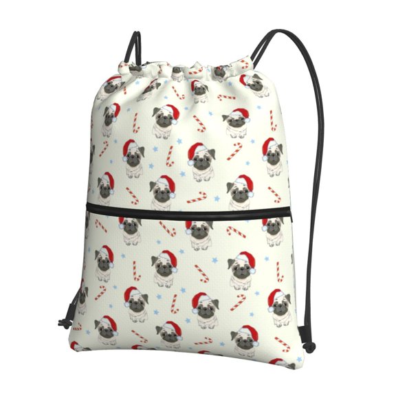 Xecao Christmas Pug Dog for Drawstring Bags,Pull String Backpack Bags,String Bag Sackpack