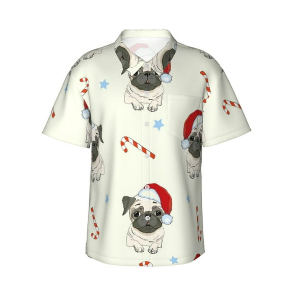 Xecao Christmas Pug Dog print Hawaiian shirt - a stylish short-sleeve button-down for men, perfect for casual beach and tropical outings.