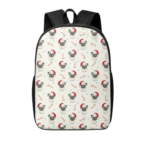 Xecao Christmas Pug Dog print Travel Backpack, Large Computer Backpack for Men Women, College School Rucksack Book Bag
