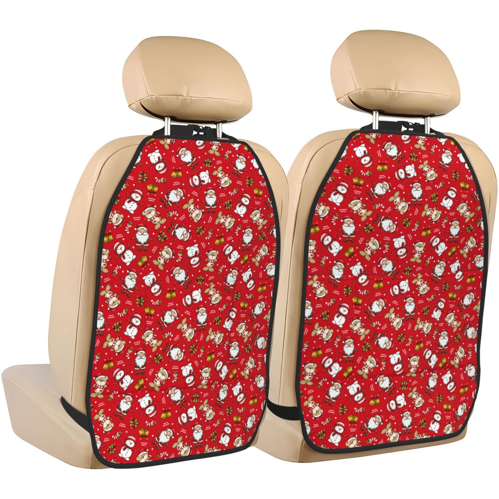 Xecao Christmas Santa Cartoon Snowman A Pattern Car Seat Back Protector 2 Pack Large Capacity Pocket, Kick Mats Back Seat Protector