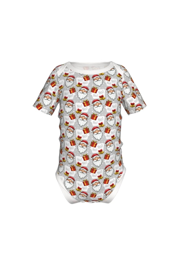Christmas Santa Claus Pattern Baby Climbing Bodysuit Short Sleeve Onesie Unisex 0-12 Months Baby Shirt Newborn Outfits Crotch snap design-3 Months