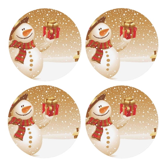 Xecao Christmas Snowman Gift for MDF Cork Coaster 4 Pcs,Drink Coasters,Suit for House Warming Gifts New Home ,Coffee Table Decor-Round Shape