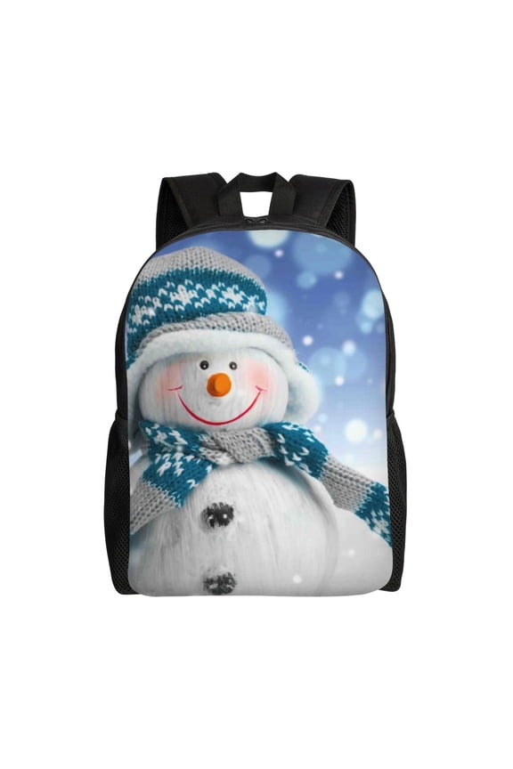 Christmas Snowman In The Snow Print School Backpack with Laptop Compartment Small Travel Laptop Backpack for Women Men Waterproof College Backpack Simple School Bag