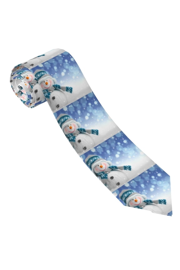 Christmas Snowman In The Snow Print Tie For Men Necktie Woven Jacquard Neck Ties,Classic Men's Tie