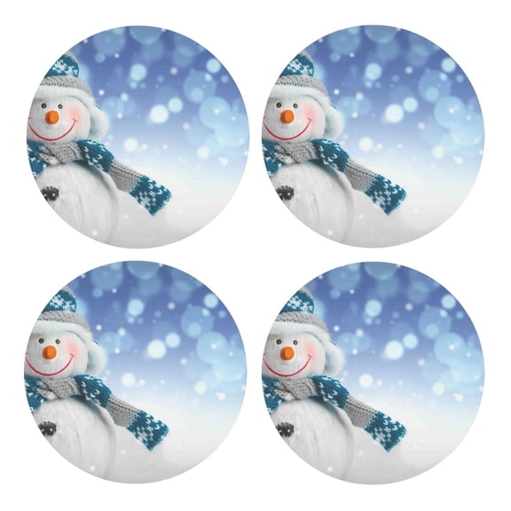 Xecao Christmas Snowman In The Snow for MDF Cork Coaster 4 Pcs,Drink Coasters,Suit for House Warming Gifts New Home ,Coffee Table Decor-Round Shape