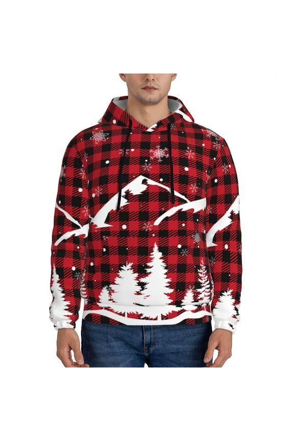Christmas Tree Buffalo Plaid Pattern Men's Adult Pullover Hoodie,Hooded Sweatshirt-XX-Large