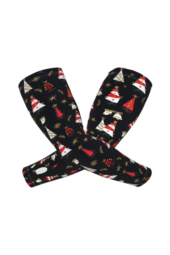 Christmas Tree and Gold Socks Print Cooling Arm Sleeves, UPF 50 UV Sun Protection Sports Compression ,Tattoo Cover Up ,Sports Sleeve for Basketball Golf Football