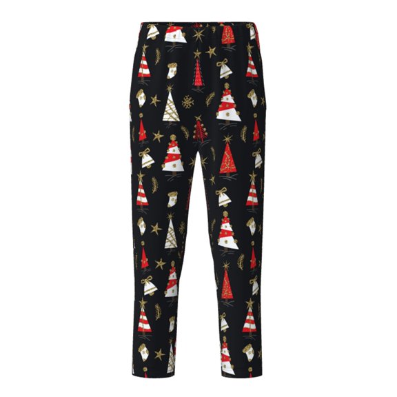 Xecao Christmas Tree and Gold Socks Print Teenagers' Pajama Pants Long Sleep Pants Soft Elastic Waist Pajama Bottoms Elastic waist with 2 Pockets 5-16 Years-Large