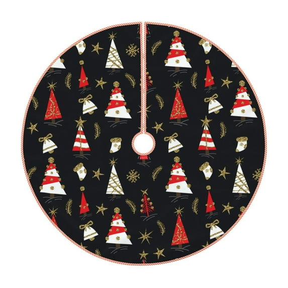 Xecao Christmas Tree and Gold Socks Pattern Christmas Tree Skirt Round Xmas Tree Mat Base Cover for Holiday Home Decorations-30"