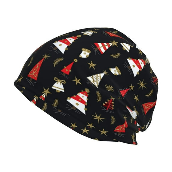 Xecao Christmas Tree and Gold Socks Print Knit Hat,Winter Beanie for Men Women, Beanie Soft Warm Ski Stocking Cuffed Cap