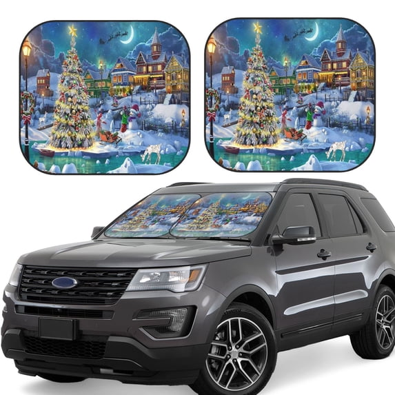 Xecao Christmas Tree for Foldable Car Sun Shades (2-Pack) offer sun protection with an easy-fold design for convenient windshield shading.