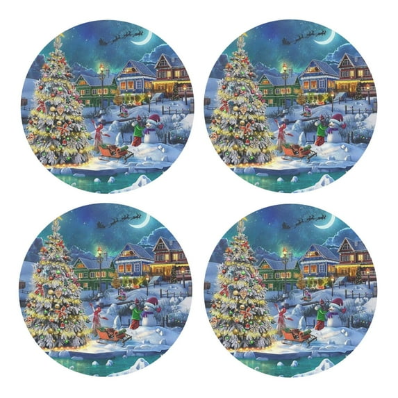 Xecao Christmas Tree for MDF Cork Coaster 4 Pcs,Drink Coasters,Suit for House Warming Gifts New Home ,Coffee Table Decor-Round Shape