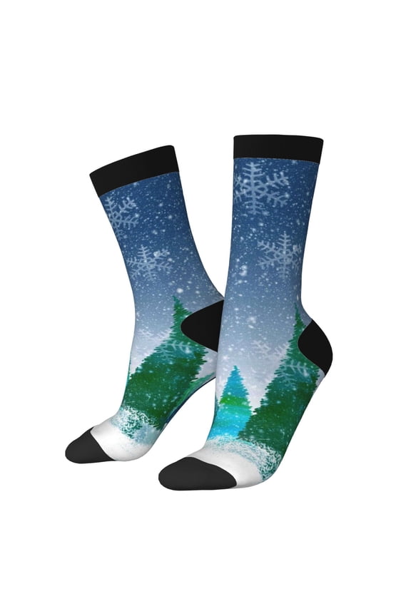 Christmas Trees Pattern Sport Socks for Women and Men Crew Socks Sporty Calf Socks Casual Socks