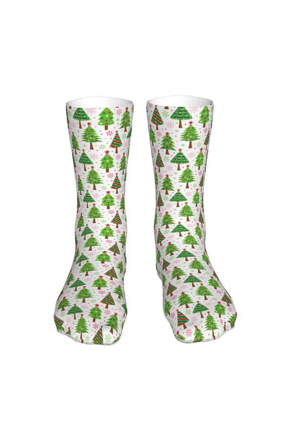 Christmas Trees Print Fashion No Heel Casual Crew Socks Cushioned Breathable for Men Women - Moisture wicking,Not easy to fade Suitable for daily