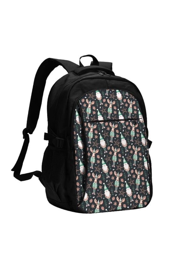 Christmas cute deer old man for Travel Laptop Backpack, USB-Charging-Enabled, Spacious Business Backpack for Men and Women,College School Computer Bag